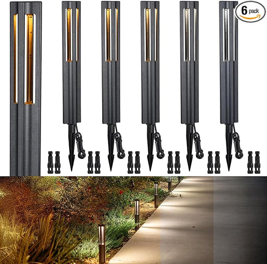 LEONLITE 5CCT Low Voltage Path Lights, Update 1800K2700K3000K4000K5000K Selectable, 3W LED Landscape Pathway Lights, Outdoor Landscape Lighting, Aluminum, 12-24V AC/DC, ETL, IP65, Pack of 6 LEONLITE