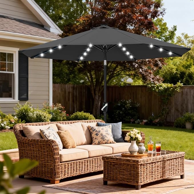 ABCCANOPY Durable Solar Led Patio Umbrellas with 32LED Lights 9FT (Dark Gray) ABCCANOPY