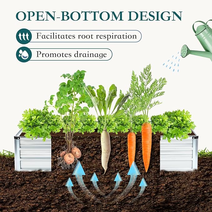 DUMOS Raised Garden Bed Outdoor, 2 Pcs 6x3x1ft Planter Box Outdoor for Deep-Rooted Herbs/Flowers/Vegetables, Large Metal Garden Bed for Patio, Balcony and Backyard, Silver DumosLifestyle