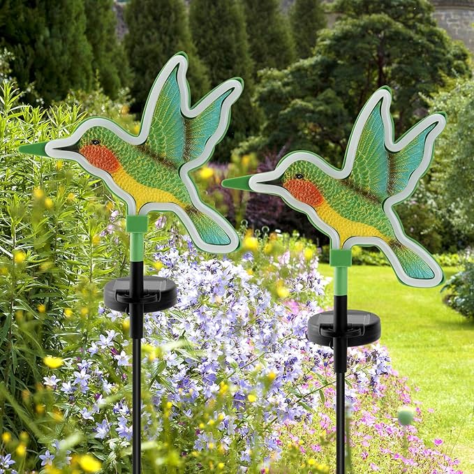 Solar Hummingbird Garden Lights, Halloween Outdoor Lights Decor,LED Hummingbirds Light Outside,Garden Solar Lights, Outdoor Decorations for Yard (2 Pack) Rootora