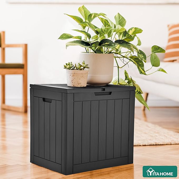 YITAHOME 30 Gallon Deck Box Outdoor Storage Box, Waterproof Resin Package Delivery and Storage Box with Lockable Lid for Patio Furniture Cushions, Pool Accessories, Garden Tools, Black YITAHOME
