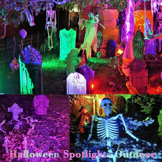 Halloween Christmas Spotlights Outdoor: RGBW Spot lights Plug in 120V Remote Control 16 Color Changing Waterproof LED Landscape Spotlights for Yard Garden Lawn Holiday Décor, 6 Pack (RGB + Warm Light) CoziTech