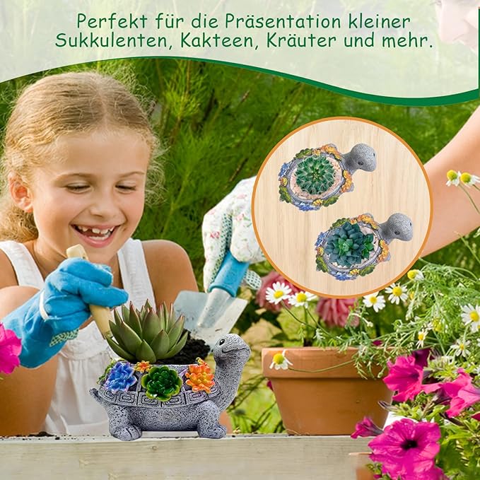 2pcs Small Turtle Planter Window Decor - Resin Succulent Plant Pot with Drainage Hole, Cute Planters for Indoor Plants, Unique Flower Pot Office/Home/Desktop Decoration, Ideal Gifts for Women ASDFG