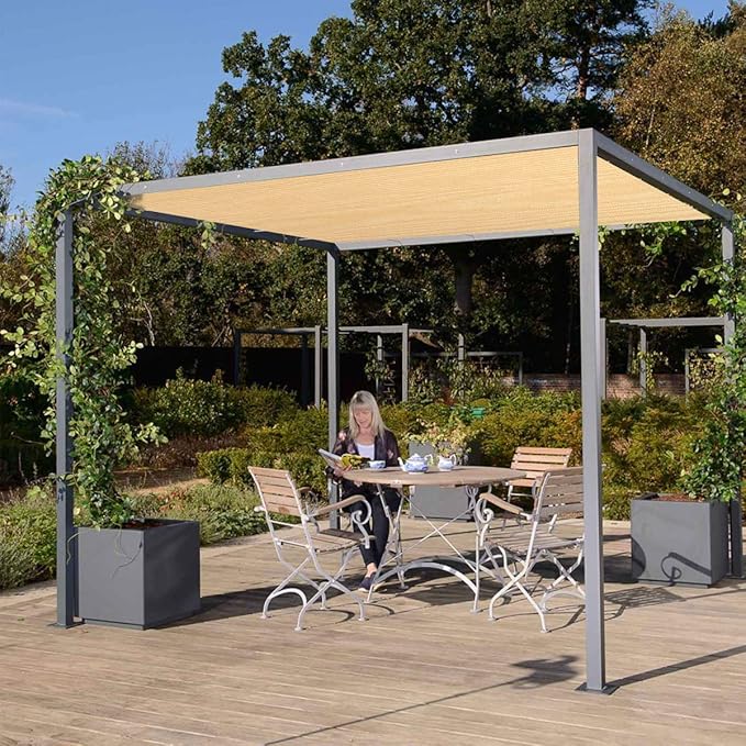 Eden's Decor Straight Flat-Edged Sun Shade Sail Rectangular 6' x 9' Beige UV-Blocking Outdoor Canopy Fabric Cloth Awning for Pergola Patio Garden Backyard Custom Size EdensDecorInc