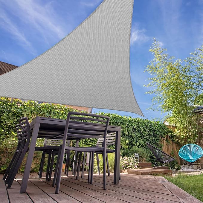E&K Sunrise 9' x 9' x 9' Sun Shade Sail Triangle Canopy Shade Cover UV Block for Patio Backyard Garden Outdoor (Light Gray) EKSUNRISEINC
