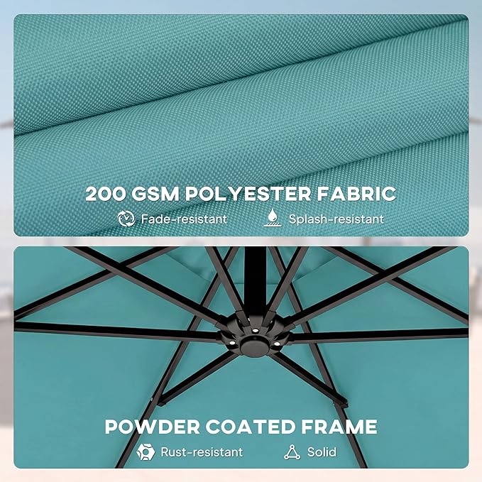 Outsunny 10 ft Offset Patio Umbrella with Cover, Round Hanging Cantilever Umbrella with 6-Position 360° Rotation, Crank Handle, Tilt, Cross Base, Heavy Duty Outdoor Umbrella for Garden Outsunny