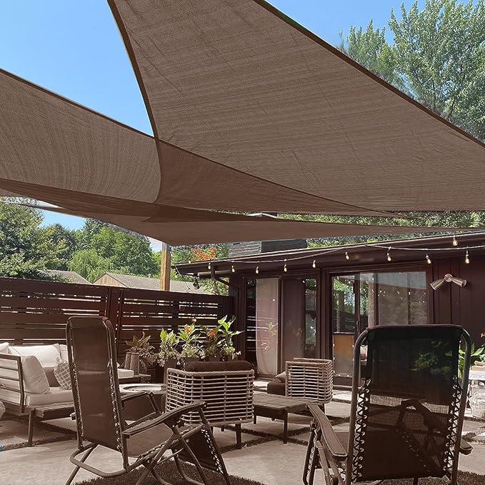 LOVE STORY 16' x 16' x 22' Right Triangle Brown Sun Shade Sail Canopy UV Block for Outdoor Patio Garden Backyard LOVESTORY