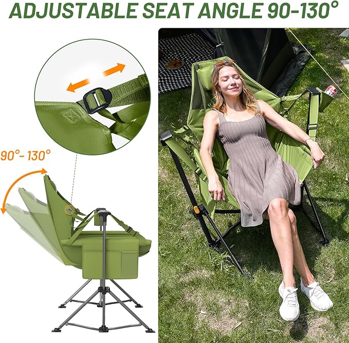 TIMBER RIDGE Hammock Camping Chair with Adjustable Backrest, Heavy Duty Folding Hammock Chair Supports 300lbs, Portable Hammock Chair for Camping, Travelling and Patio, Green TIMBERRIDGE