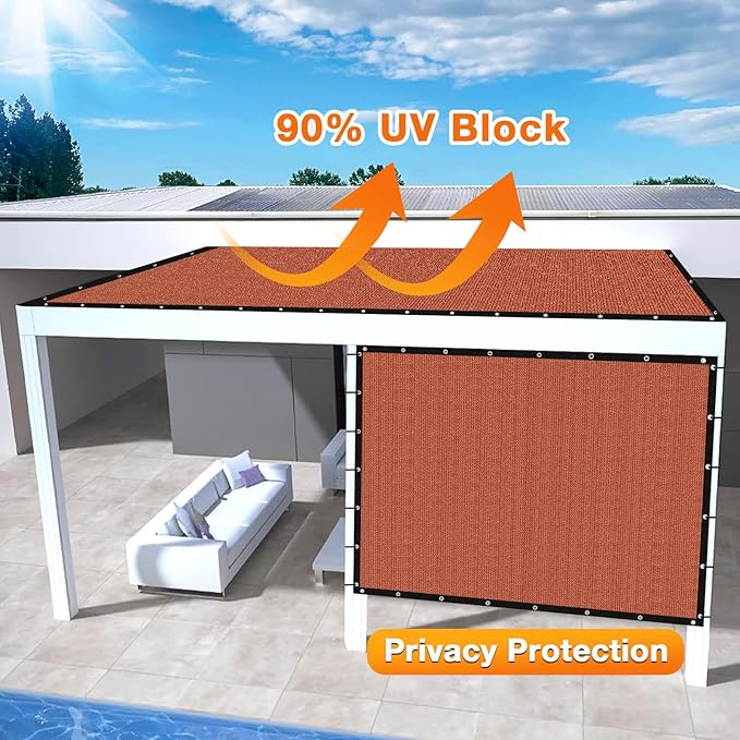 Artpuch 90% Sun Shade Cloth, 14 x 20 FT Pergola Shade Cover Canopy with Grommets, Sun Screen Fabric Tarp for Patio, Outdoor, Garden, Backyard, Rust Red Artpuch