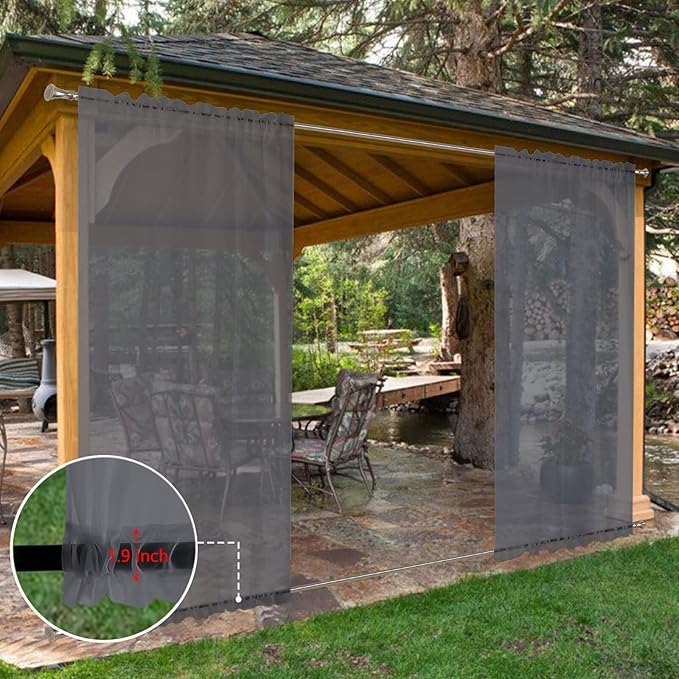 SpaceDresser Waterproof Outdoor Sheer Curtains for Patio - 4 Panels Rod Pocket Indoor Voile Sheer Curtain for Living Room,52W x 84L inch, Grey SpaceDresser