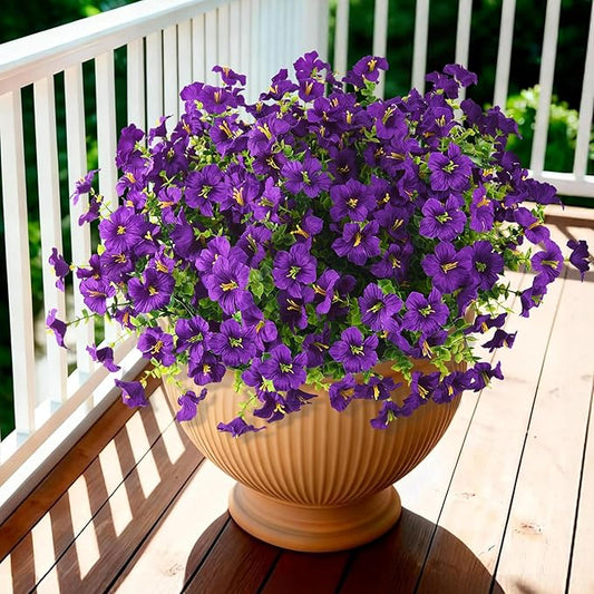 INQCMY Artificial Fake Petunias Flowers for Outdoors Spring Decoration, 12 Bundles Faux Flower Plants UV Resistant Purple Realistic Silk Flower for Outside Planters Patio Porch Yard Window Box INQCMYPlantRack