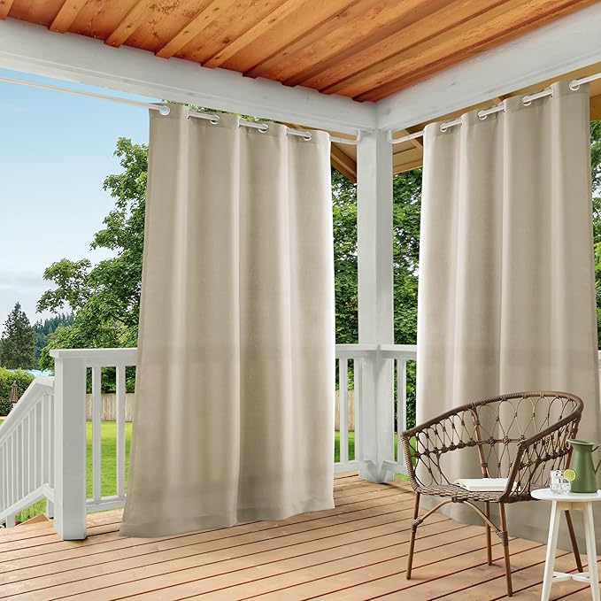 TOWN & COUNTRY BASICS Cabana Solid Heavyweight Indoor Outdoor Curtains, Light Filtering Opacity with Grommet Top, Water Repellent, 2-Pack Set, 54"x96", Taupe TOWN+%26+COUNTRY+BASICS