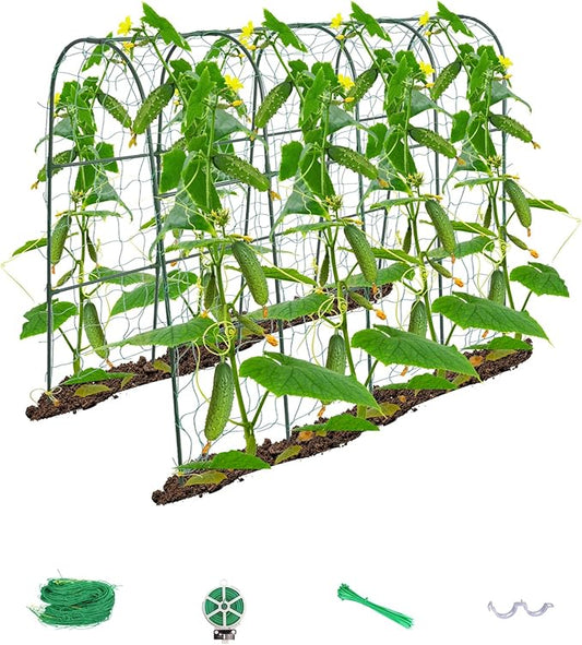 iGreely Cucumber Trellis for Raised Bed, U-Shape Garden Arch Metal Support for Climbing Plants, Metal Arch Vegetables Trellis, Plant Support for Vine (Green, 69.3" L×30" W×47.2" H) iGreely