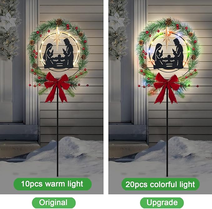 Solar Powered Nativity Scene,Hokfirm Christmas Yard Stakes Outdoor Christmas Decorations Garden Decor for Outside HokfirmHomeDecorGarden