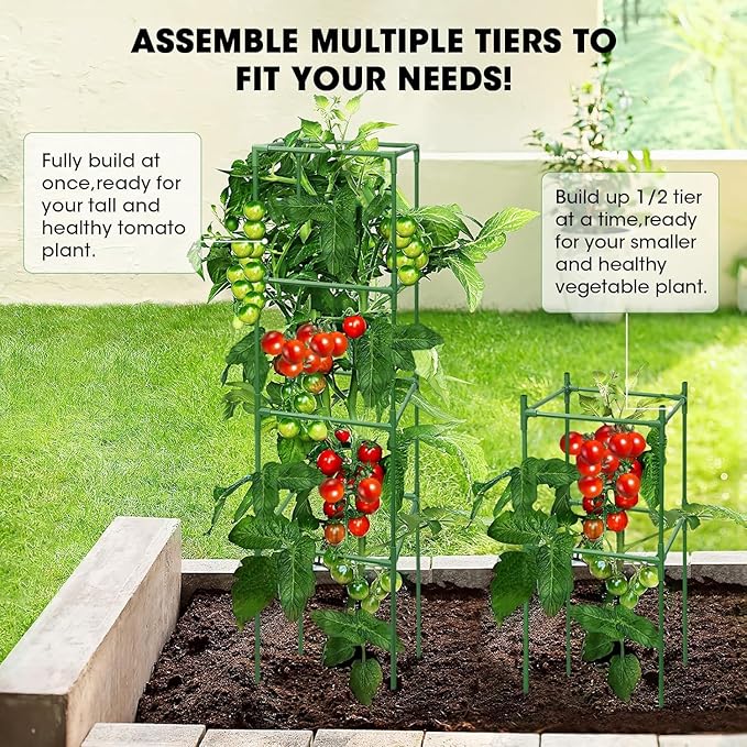 MQUPIN Tomato Cages,4 Packs Square Tomato Cage for Garden Plant Support,41 * 15 * 15in Heavy Duty Steel Plant Tower Stakes Trellis for Climbing Vegetables Flowers Fruits MQUPIN