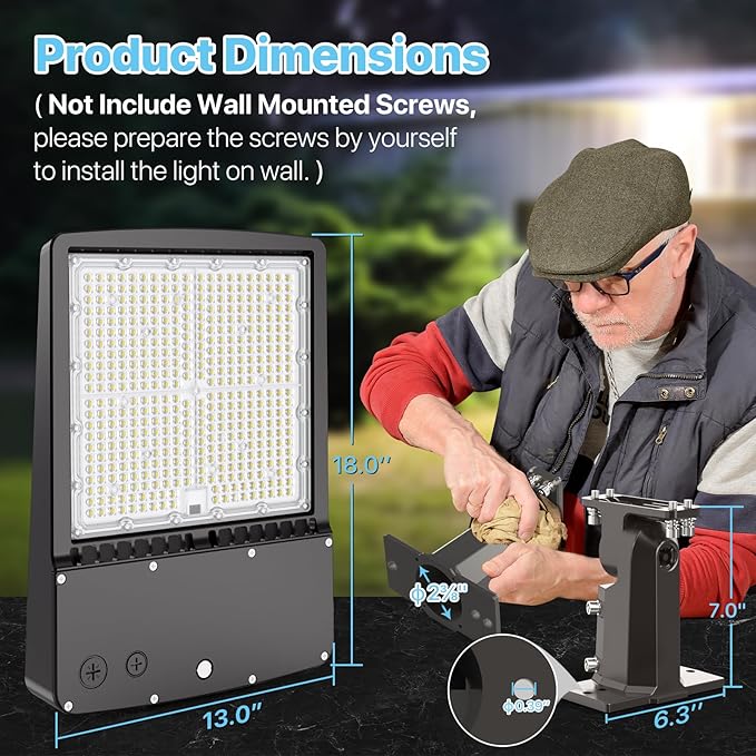 HYPERLITE Led Parking Lot Lights Outdoor 300W - UL Listed Arm & Slip Fitter 2 in 1 Wall Mount LED Flood Light - 45000lm 5000K Parking Lot Lights Commercial for Yard Street Court Driveways Stadium HYPERLITE