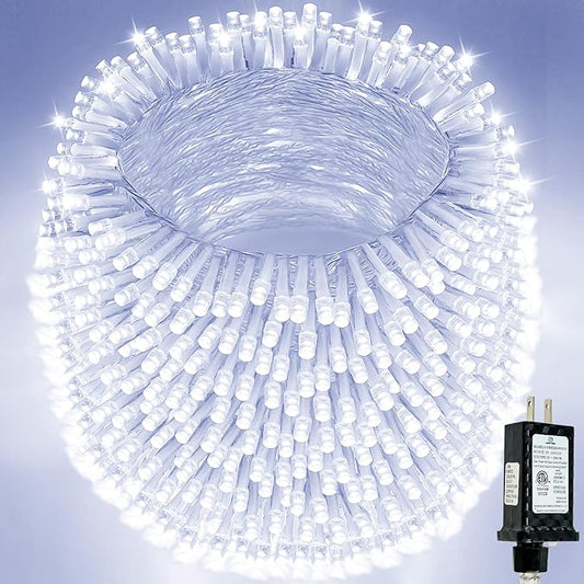 Extra-Long String Lights Outdoor Indoor, 800 LED Upgraded Super Bright Christmas Lights Clear Wire, Waterproof 13 Modes Plug in Twinkle Fairy Light for Bedroom Party Wedding Garden Xmas(Cool White) SANJICHA