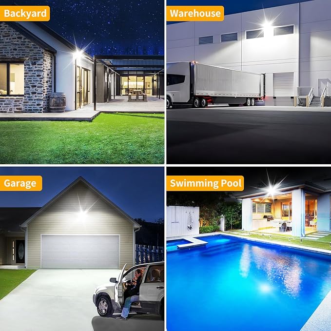 120W LED Flood Light Outdoor with 6ft Plug, 14400LM Brighter Exterior Security Lights, 5000K Daylight LED Work Light, IP66 Waterproof for Yard, Garage, Stadium, Lawn, 2 Pack YAYIT