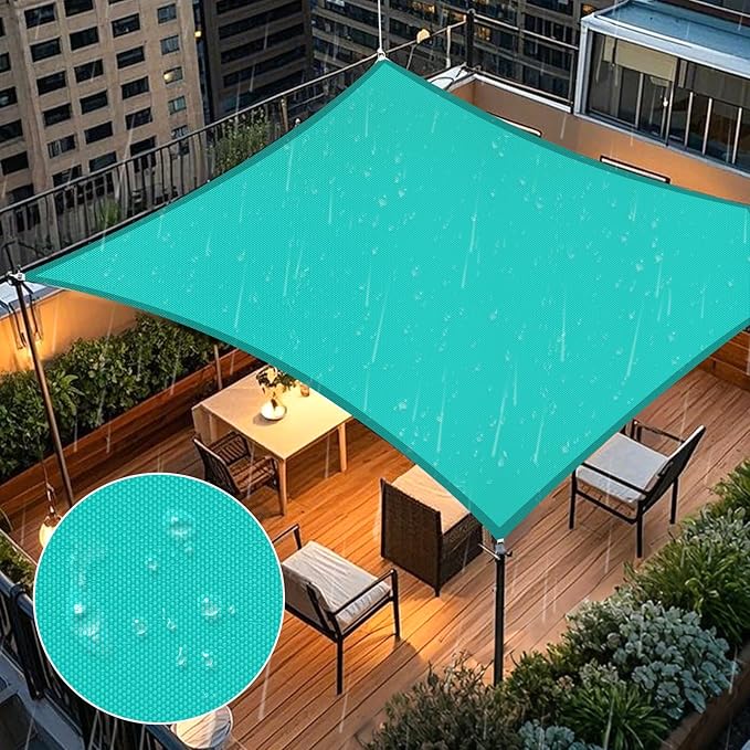 Artpuch Waterproof Sun Shade Sail, 12'x16' Turquoise Rectangular, UV Resistant Rain Canopy, Curved Edges Shade Cloth for Outdoor Patio, Deck, Yard Artpuch
