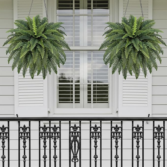 42" Artificial Boston Fern Large Bush Plants, 2 Bundles of Fake Ferns with 65 Fronds for Outdoors Home Decor ForestPrince