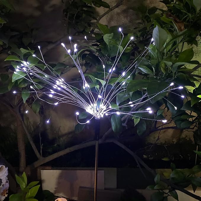 JJGoo Solar Firework Lights, 4 Pack 120 LEDs 2 Lighting Modes Solar Garden Lights Outdoor Waterproof for Yard Patio Walkway Pathway Party Wedding Christmas Decorative - White JJGoo