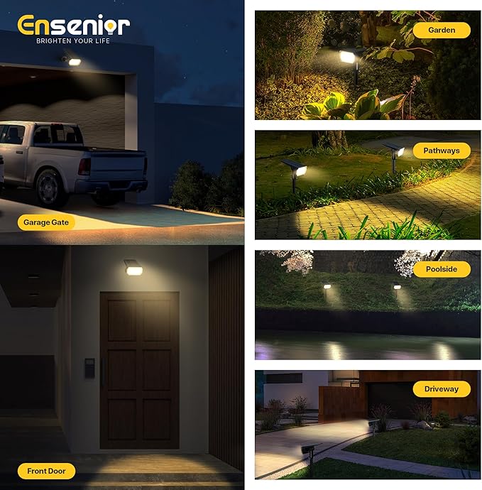 Ensenior Solar Spotlights Outdoor, 56 LEDs Brightness Adjustable 3000K LED Solar Garden Lights, Halloween Christmas Landscape Lighting for Flag/Yard/Pathway, IP65 Waterproof - 4 Pack Ensenior