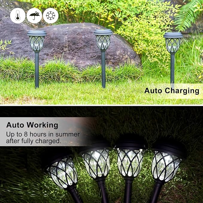 EXCMARK 10 Pack Solar Lights Outdoor Garden Pathway Solar Powered Yard Lights for Walkway Sidewalk Driveway. ExcMark