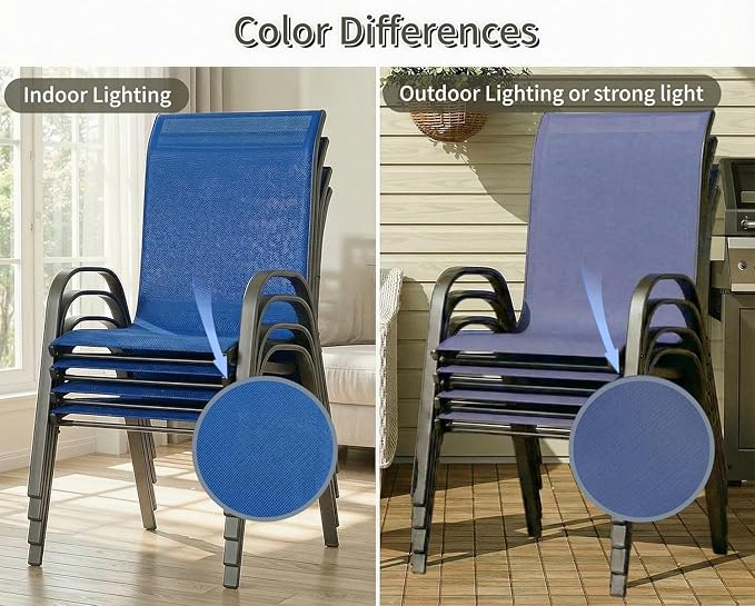 MAMIZO Patio Dining Chairs, Stackable All Weather Teslin Chair, Heavy Duty Outdoor Breathable Chairs Set, w/Armrests, Upgraded Chair FeetW/Strenthened Iron Spacers, 330 LBS (4, Navy Blue) MAMIZO