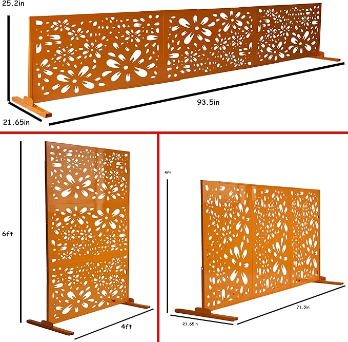Oakland Living 6 ft. X 4 ft. Orange Freestanding Metal Privacy Screen Room Divider Oakland+Living