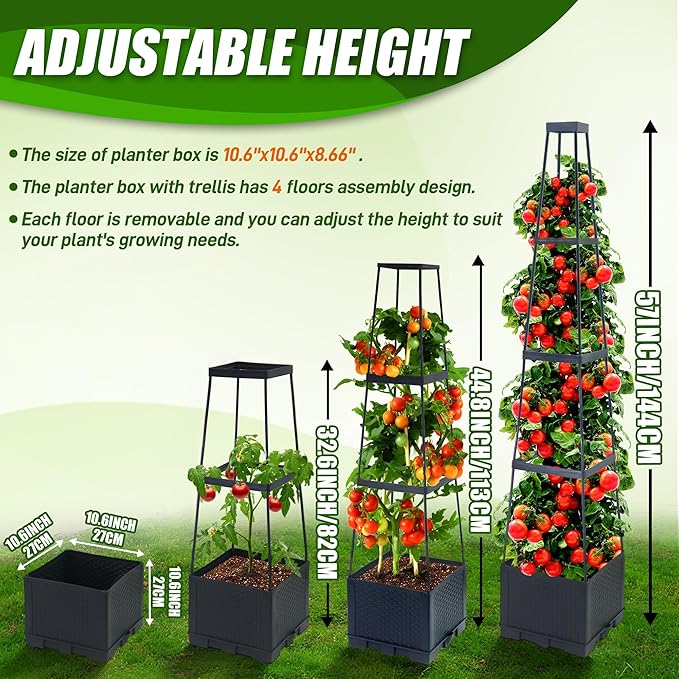 2 Packs Raised Garden Bed Tomato Planter Box with Trellis,56.8" Self-Watering Tomato Cage with Trapezoidal Trellis for Climbing Plants Flowers Vegetables Vine in Patio Garden Indoor Outdoor Biotolot