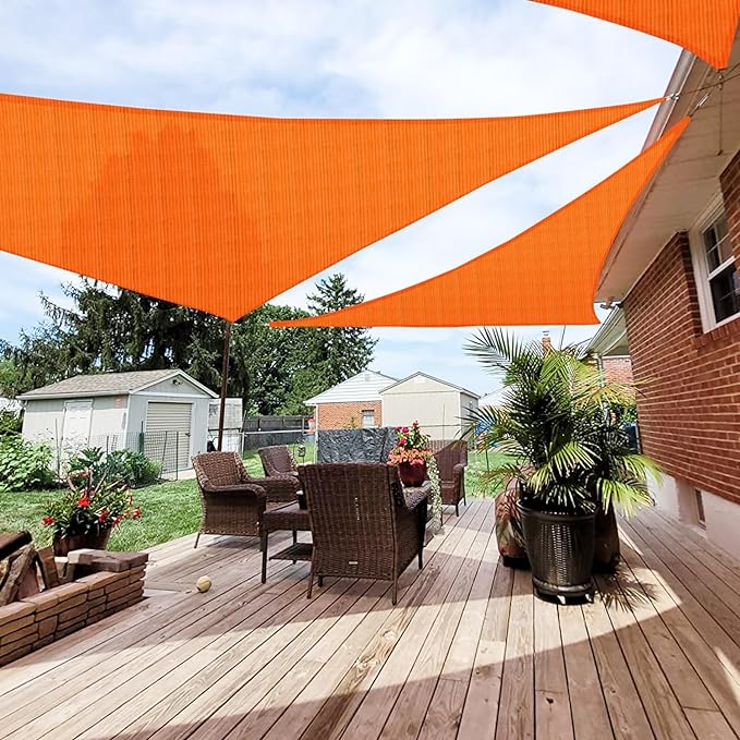 Patio Paradise 16' x 16' x 15'10" Sun Shade Sail Triangle Canopy, Permeable Shade Cloth Fabric Sunlight Block Patio Cover HDPE Deck Awning for Outdoor Backyard Pergolas Roof Shading, Orange Patio