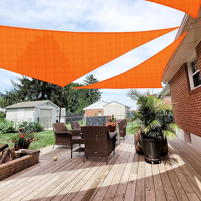 Patio Paradise 3' x 3' x 3' Sun Shade Sail Triangle Canopy Shade Cloth Fabric Sunlight Block Patio Pergola Cover HDPE Deck Awning for Outdoor Backyard Roof Shading, Orange Patio