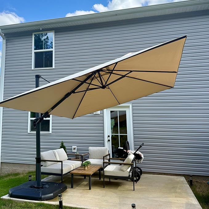 PURPLE LEAF 10' X 10' Left-right Tilting Patio Umbrella Outdoor Cantilever Swivel Square Umbrella with Tilt Aluminum Offset Umbrella with 360-degree Rotation for Garden Deck Pool Patio Beige PURPLELEAF