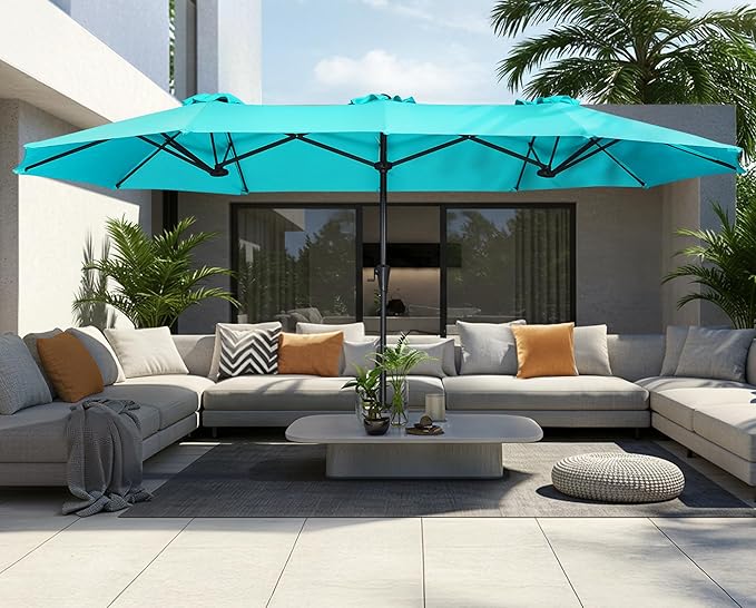 SUPERJARE 13FT Outdoor Umbrella for Patio, Double sided Pool Umbrellas with Fade Resistant Canopy, Large Table Umbrella for Deck, Market, Backyard - Light Blue SUPERJARE