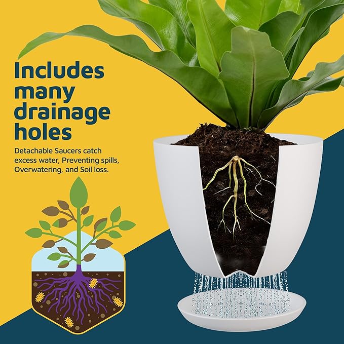 Lifemaster Eco Friendly Plant Pot Set - 10-Pack Home Decor Flower Indoor and Outdoor Plastic Pots with Drainage Holes, Assorted Sizes (7", 6.6", 6", 5.3", 4.8") - Stackable Garden Versatile Planters LIFEMASTER
