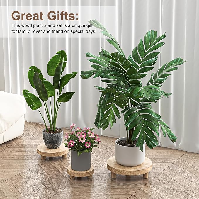 3 Pcs Wood Plant Stand Indoor Outdoor, Round Wood Riser for Decor 6/8/10" Wooden Stool Display Stand Flower Pot Holder Small Planter Tray Modern Potter Decorative for Desktop Counter Room (Natural) Letyourd%C3%A9cormoreglamorous