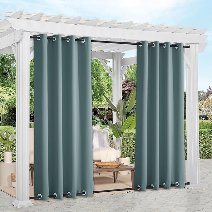 NICETOWN 2 Panels Greyish Blue Outdoor Curtains for Patio Waterproof, Sunlight Block Rustproof Grommet Top & Bottom Windbreak Thick Enough Keep Sun/Rain Out for Deck, W52 x L108, 2 Panels NICETOWN