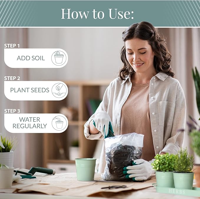 Barnyard Designs Indoor Herb Garden Planter Set with Tray, Metal Windowsill Plant Pots with Drainage for Outdoor or Indoor Plants, Set/3 (Soft Mint) BarnyardDesigns