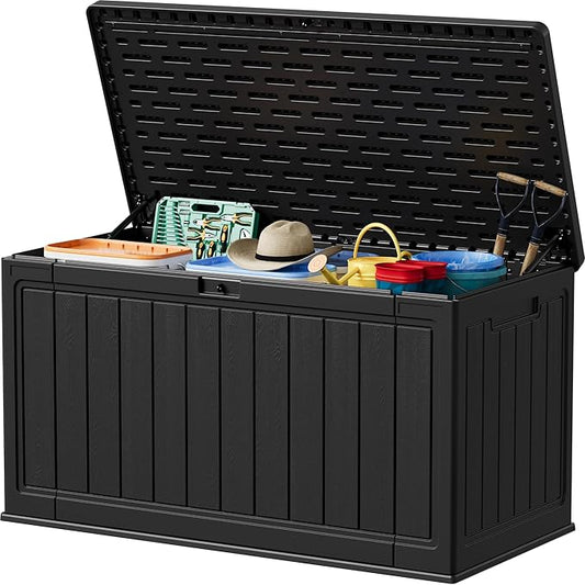 Devoko 160 Gallon Double-Wall Deck Box with Divider, Side Handles, HDPE Outdoor Large Storage Box Waterproof and Lockable for Patio Furniture, Garden, Pool (Black, 160 Gallon) DEVOKO