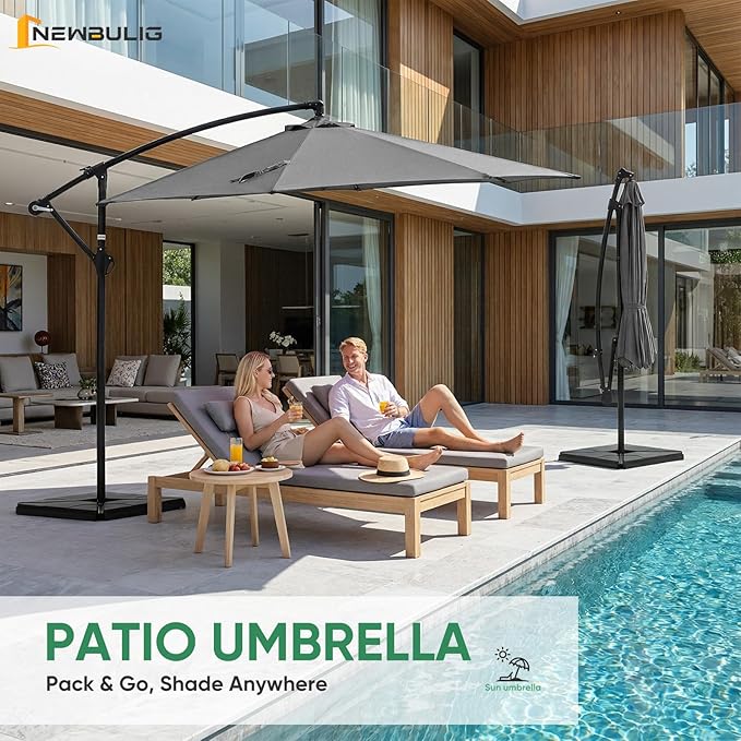 NEWBULIG 10FT Patio Umbrella, Offset Cantilever Outdoor Patio Table Umbrella, UV Protection, Fade Resistant Fabric, Easy Tilt Adjustment for Pool, Deck, Garden, Backyard NEWBULIG