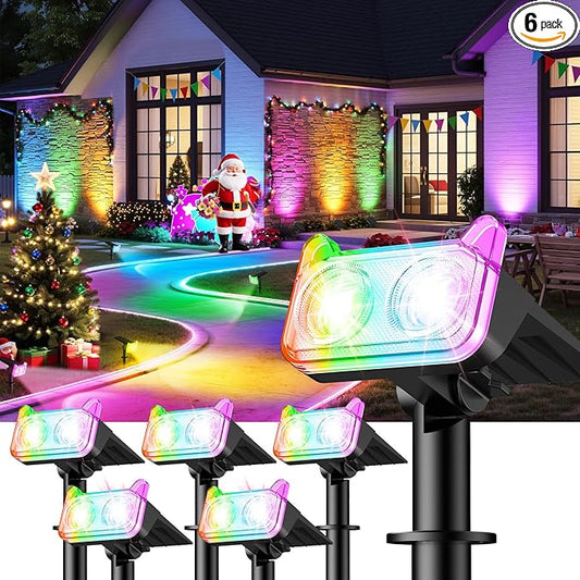LETMY Solar Spot Lights Outdoor Waterproof with Bigger LED, 6 Pack 135°Adjustable Solar Lights Outdoor, 2-in-1 Wall Lights & 2 Modes Landscape Spotlights for Tree Yard Pathway Garden Decor(RGB Light) Letmy