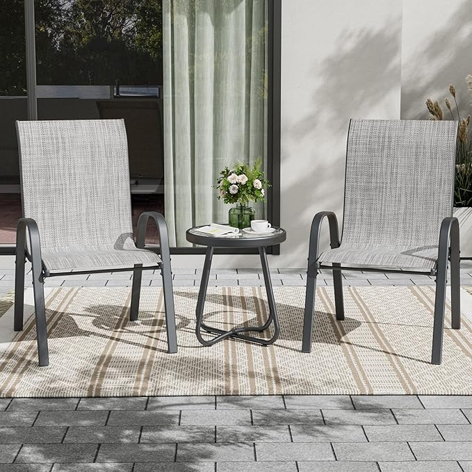 UDPATIO Patio Chairs Set of 2, Stackable Outdoor Dining Chairs with High Back, Breathable Textilene Fabric Outdoor Chair All Weather, 350LBS Capacity for Garden, Backyard (Light Grey) UDPATIO