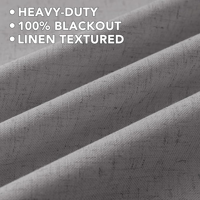 H.VERSAILTEX Linen Curtains 100% Blackout Curtains for Bedroom 63 inch Long Full Light Blocking Nature Linen Blended Window Curtains for Living Room Nickel Grommet (2 Panels, Heathered Dove) HVERSAILTEX