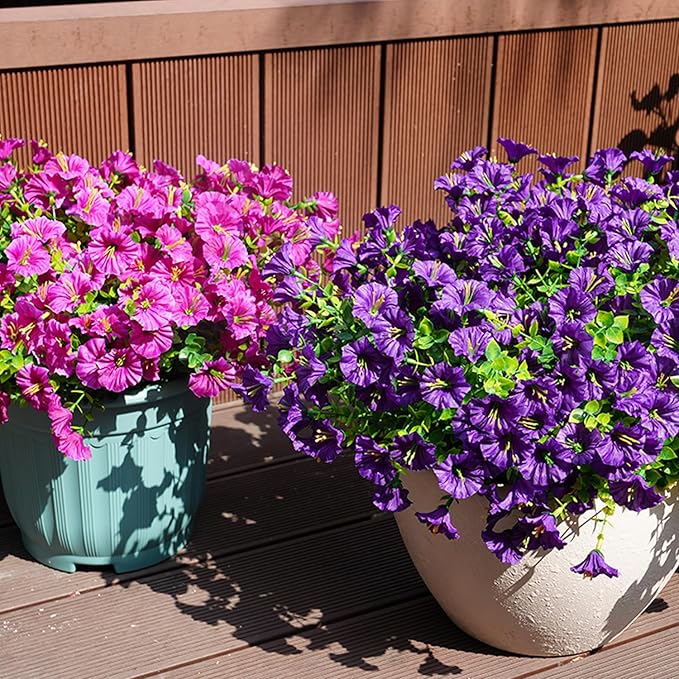 Artificial Flowers for Outdoors, UV Resistant Fake Silk Morning Glory, Realistic Faux Plants for Outside Porch Patio Window Box Hanging Planter (12, Purple Fuchsia) maxkes
