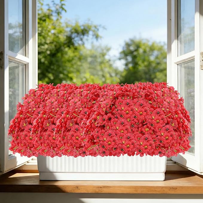 22 Pack Artificial Flowers Outdoor Fake Plants, Faux Flowers UV Resistant with Plastic Plants, Faux Silk Flowers for Outdoors Outside Front Porch Hanging Planter Window Box Garden Decoration(Red) Powbrace