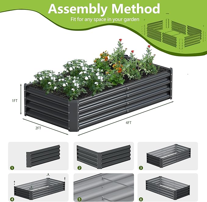 2PCS 4x2x1FT Galvanized Raised Garden Bed, Galvanized Planter Raised Garden Boxes Outdoor, Large Metal Raised Garden Beds for Vegetables-Grey AyenGuard