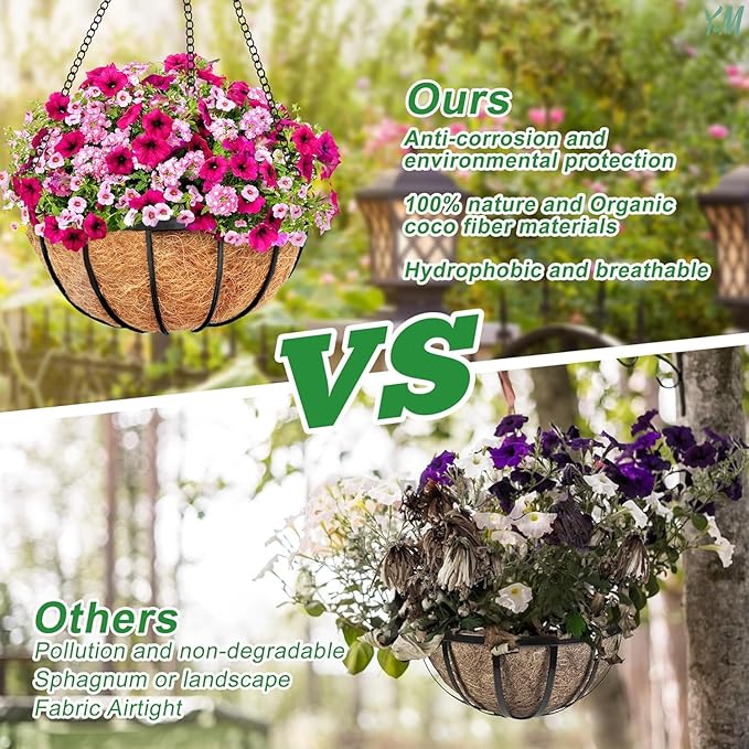 Y&M Pack of 2 12" Pre-Formed Round Coco Fiber Hanging Basket Liner,Coco Replacement Liner-2PCS YM