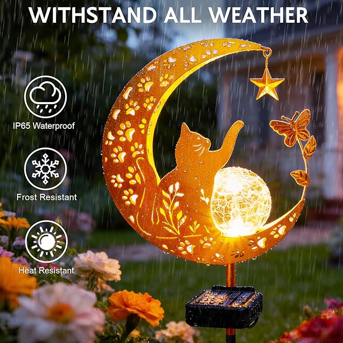ZNYCYE Solar Lights Outdoor Decorative Moon Cat Butterfly Solar Stake Lights Birthday Gifts for Women mom Grandma, Garden Decor Waterproof for Walkway, Yard, Lawn, Patio (Warm White) ZNYCYE