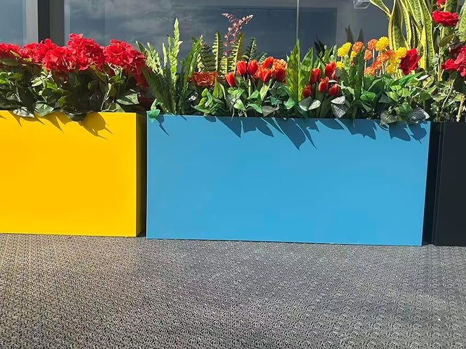 40" L x 16" W x 18" H Metal Large Rectangular Planter - Long Planter Box for Outdoor Patio/Porch Planter Boxes Outdoor Modern Design for Plants, Flowers, Garden,Spliced Flower Pot (Navy) MinCHI257