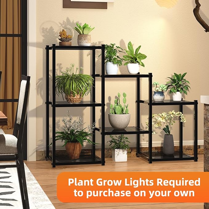 Simple Trending Plant Stand Indoor Outdoor, Heavy Duty Metal Waterproof 7 Tiered Plant Shelf for Multiple Flower Planter Holder Tall Large Rack, Black SimpleTrending